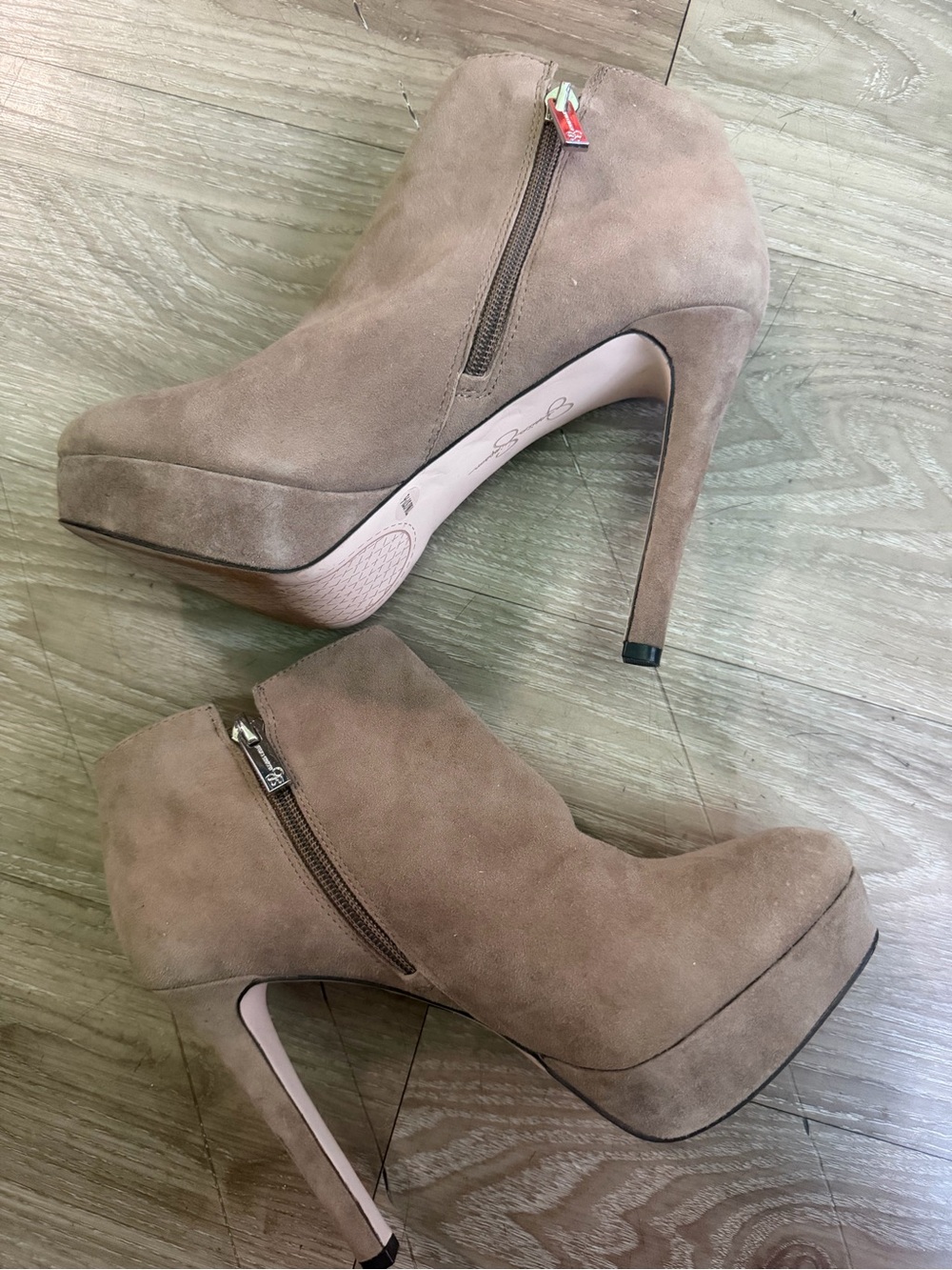 Jessica Simpson Taupe Suede Platform Ankle Booties